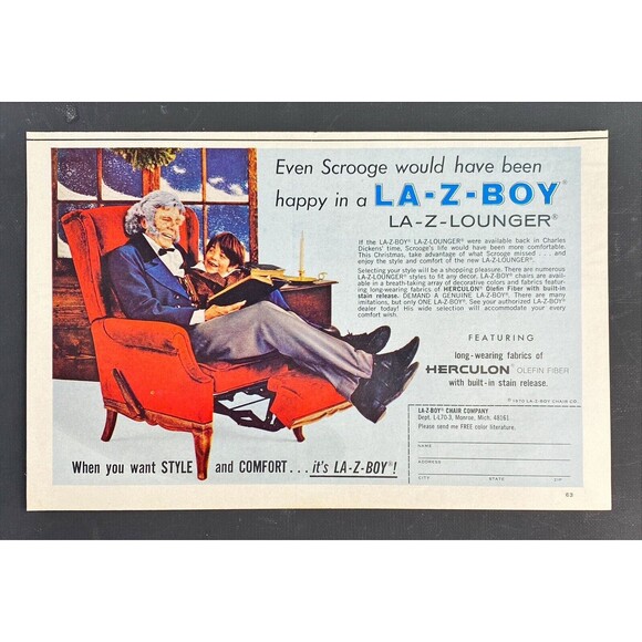 La-Z-Boy Lounger "Even Scrooge would have been happy" Vintage Print Ad 1970 - Picture 3 of 3